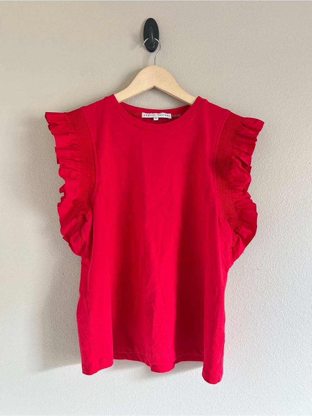 English  Factory Red Ruffle Sleeve Tee medium